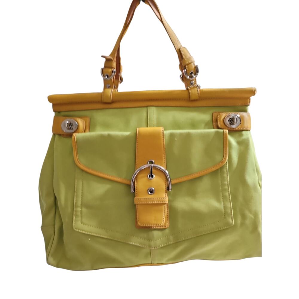 Coach Turnlock 2 Tone Canvas & Leather Tote